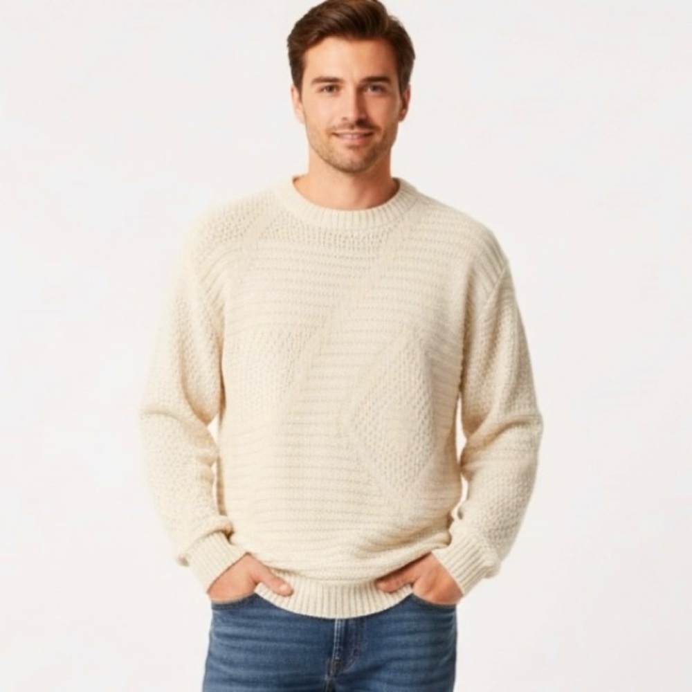 Tony Lambert Vintage Cream Chunky Knit Pullover Cotton Relaxed Sweater M